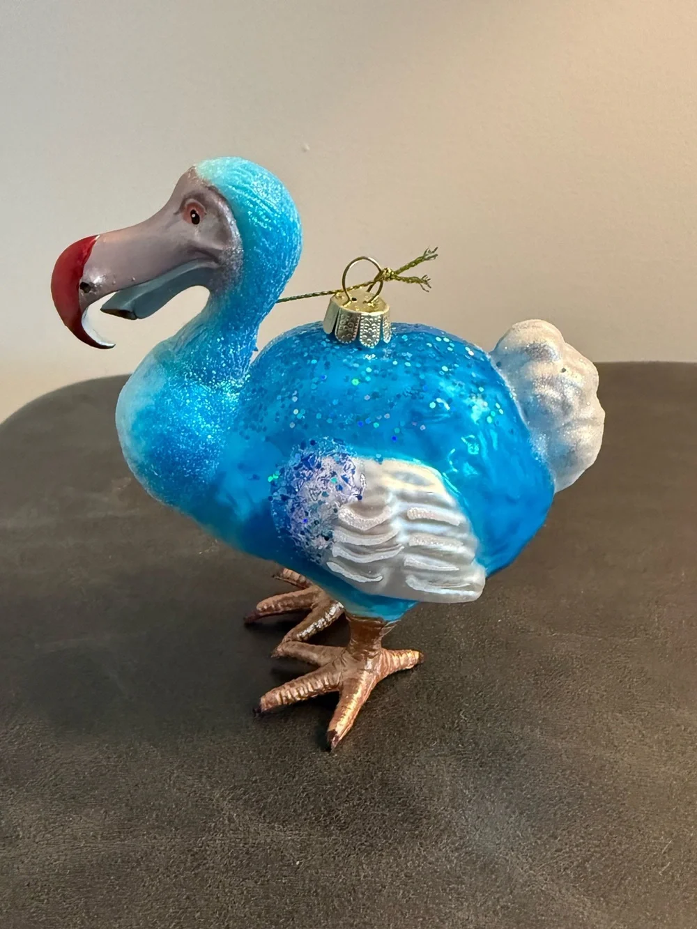 Blue Glass Dodo Bird Ornament with Red Beak